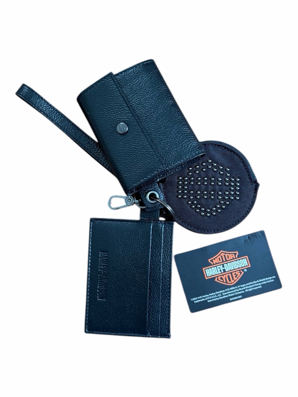 New Harley-Davidson Black Leather Key Case Studded Coin Pouch Wallet